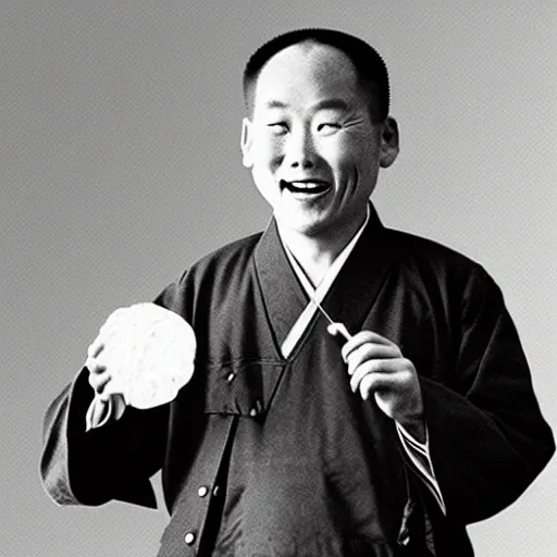 Prompt: a photo of a happy man from qing empire eating a hamburger, award winning photo, high quality