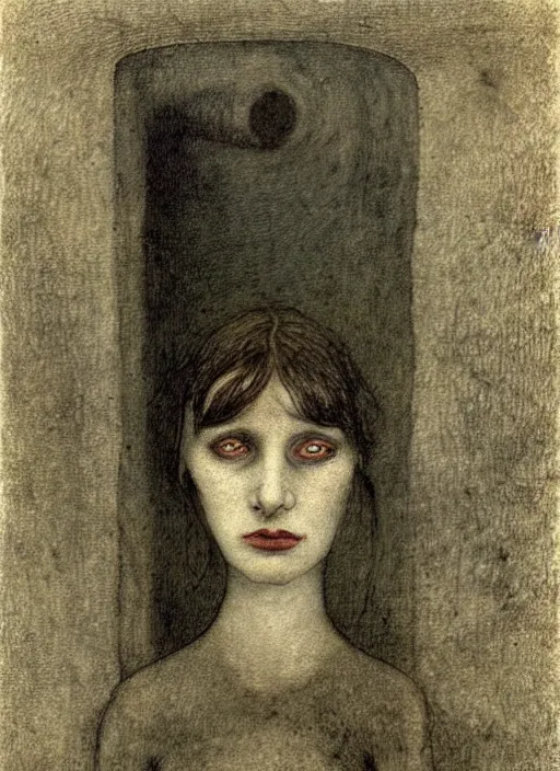 Image similar to a portrait of a pretty sewer punk young lady by alfred kubin