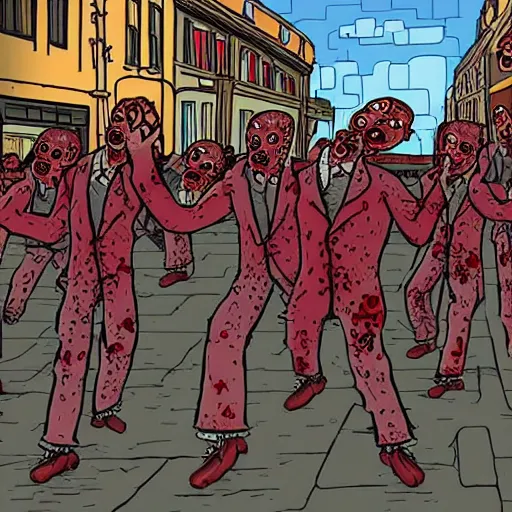 Image similar to zombies with no heads dancing in the street