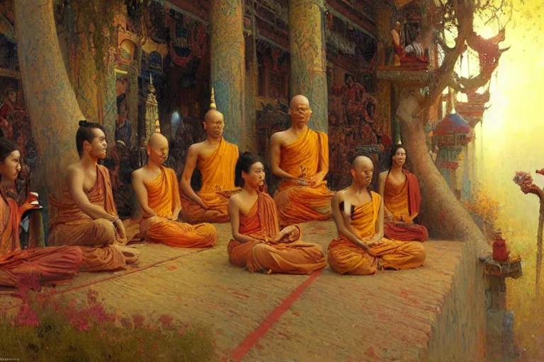 Image similar to buddhism, painting by gaston bussiere, greg rutkowski, jean giraud