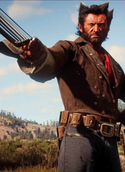 Image similar to film still of wolverine in red dead redemption 2 ( 2 0 1 8 video game )