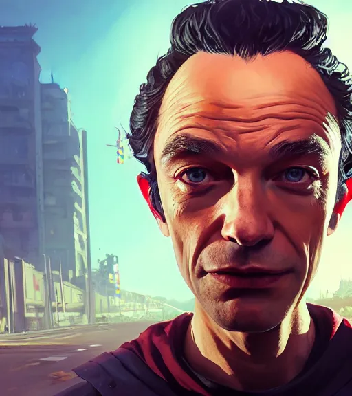 Image similar to highly detailed portrait voltaire in gta v, stephen bliss, unreal engine, fantasy art by greg rutkowski, loish, rhads, ferdinand knab, makoto shinkai and lois van baarle, ilya kuvshinov, rossdraws, tom bagshaw, global illumination, radiant light, detailed and intricate environment