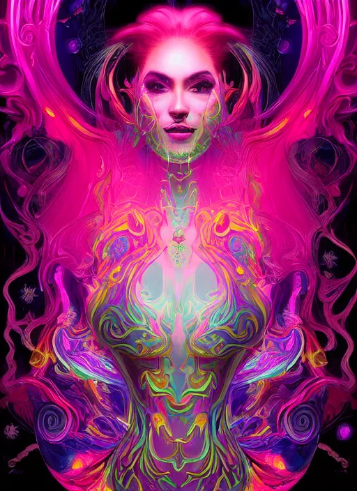 Image similar to psychedelic [ chemiluminescence ] [ [ [ smiling ] ] ] dancing elegant woman chakra spirit with pink hair smoke and fluid dynamics, colorful, psychedelic, ornate, intricate, digital painting, concept art, smooth, sharp focus, illustration, blacklight reacting, art by artgerm and greg rutkowski