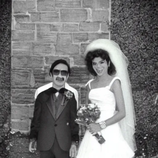 Prompt: Waluigi and Mario’s wedding photograph, circa 1985
