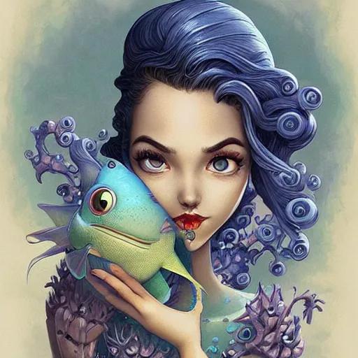 Image similar to Lofi aquatic portrait Pixar style by Joe Fenton and Stanley Artgerm and Tom Bagshaw and Tim Burton