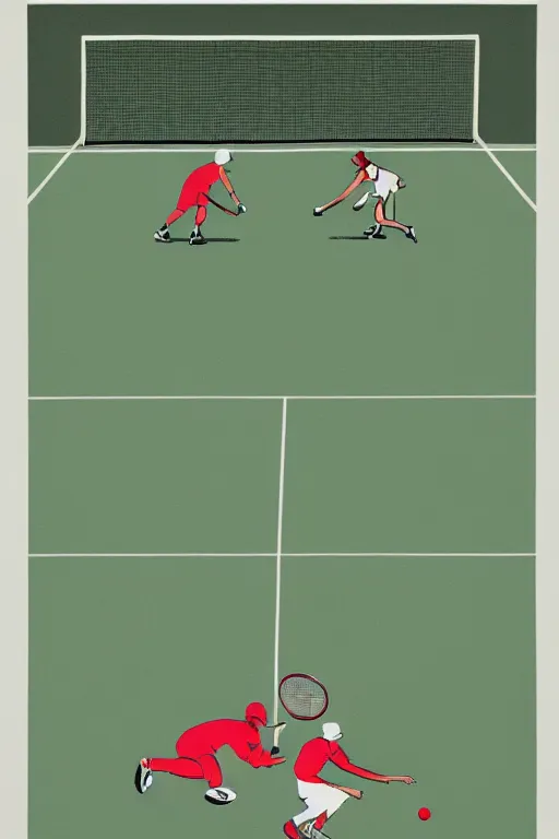 Prompt: a of a tennis match by Max Bill. Screen Printed. Paper texture