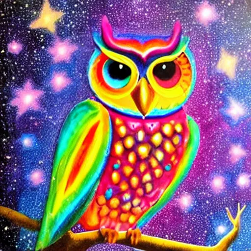 Image similar to rainbow cosmic cute owl