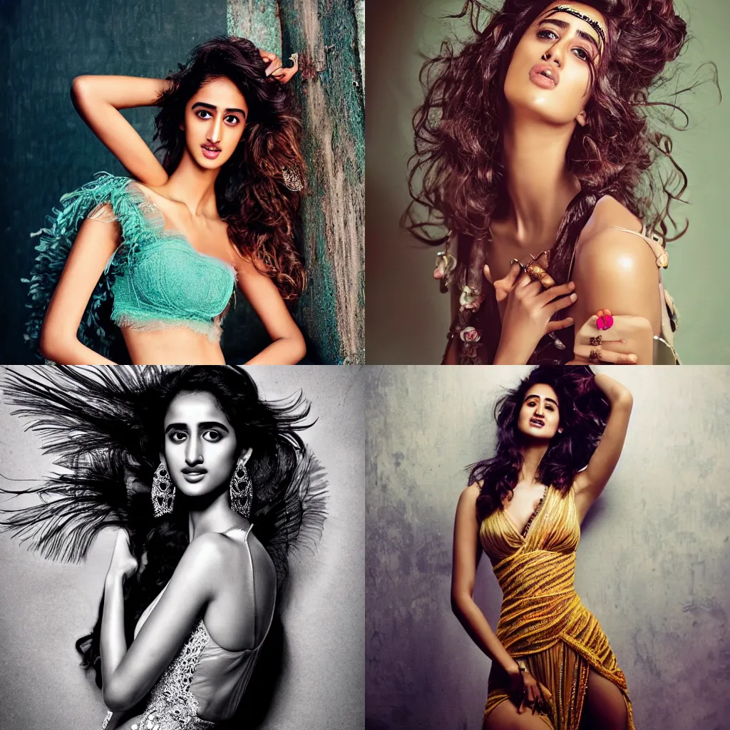 Prompt: beautiful fashion portrait of Disha Patani, by Tim Walker, shot on phase one large format digital camera, 8K, natural lighting,