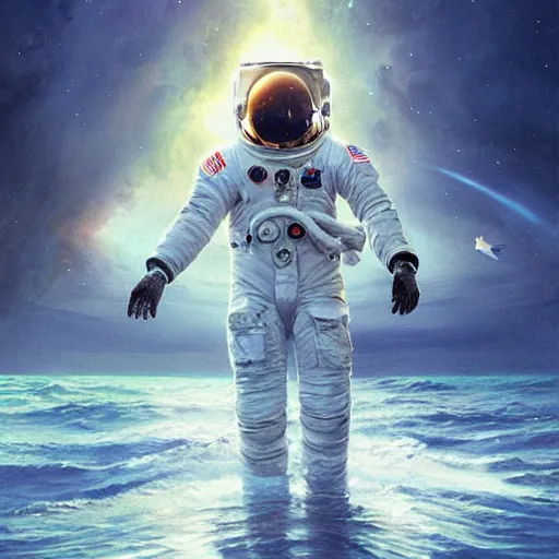 Image similar to an astronaut lost in the ocean,digital art,detailed,ultra realistic,art by greg rutkowski W 640