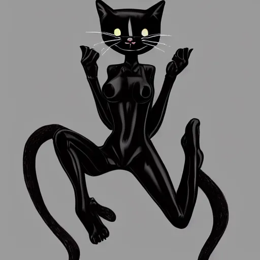 Prompt: black cat, back arched, cute, adorable, highly detailed, high resolution, trending on artstation