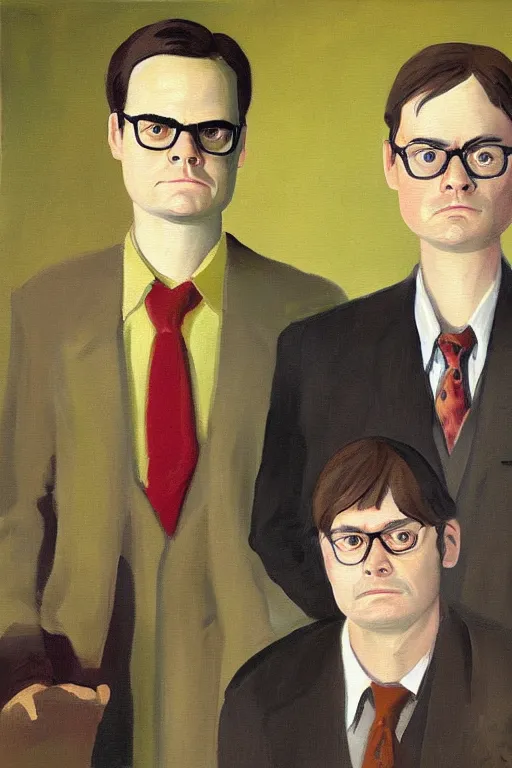Image similar to portrait painting of dwight schrute and chrles boyle, in the style of albert marquet