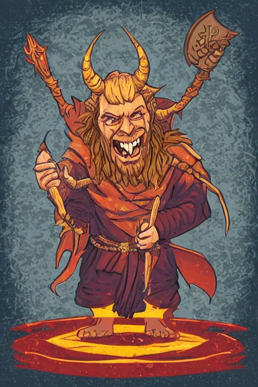 Prompt: Portrait of a devil that is a wizard casting a spell , wizard, medieval, sticker, colorful, casting epic spell, magic the gathering artwork, D&D, fantasy, artstation, heroic pose, illustration, highly detailed, simple, smooth and clean vector curves, no jagged lines, vector art, smooth