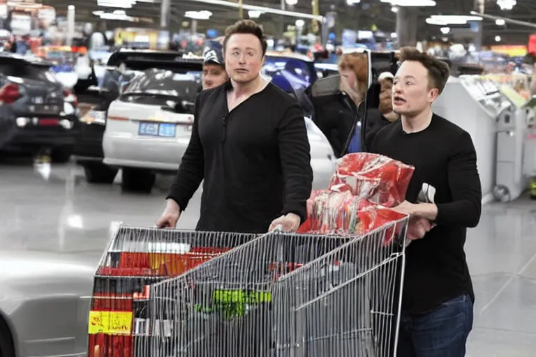 Prompt: elon musk grabbing a 💣 in the super market