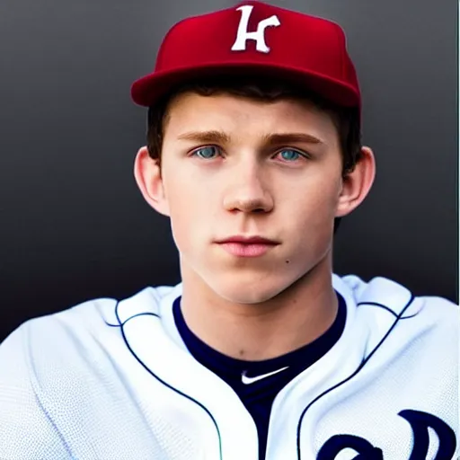 Image similar to “a realistic photo of a guy who is an attractive baseball player man who is part cyborg and part humanoid, who is a robot, Tom Holland”