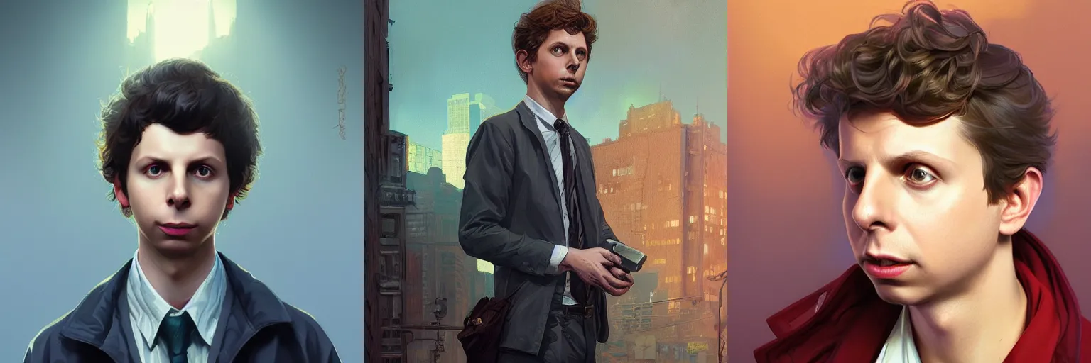 Prompt: portrait of Michael Cera as a detective, highly detailed, digital painting, artstation, concept art, sharp focus, illustration, art by artgerm and greg rutkowski and alphonse mucha