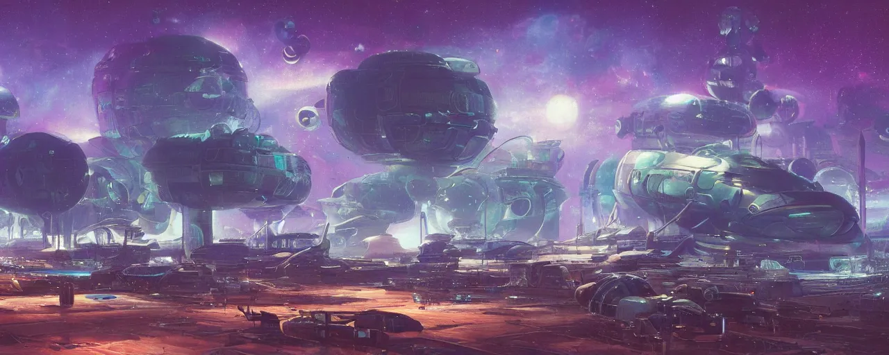 Image similar to ” intergalactic spaceport with clear plastic vehicle tubes, [ art by paul lehr, cinematic, detailed, epic, widescreen, opening, establishing, mattepainting, photorealistic, realistic textures, octane render ] ”