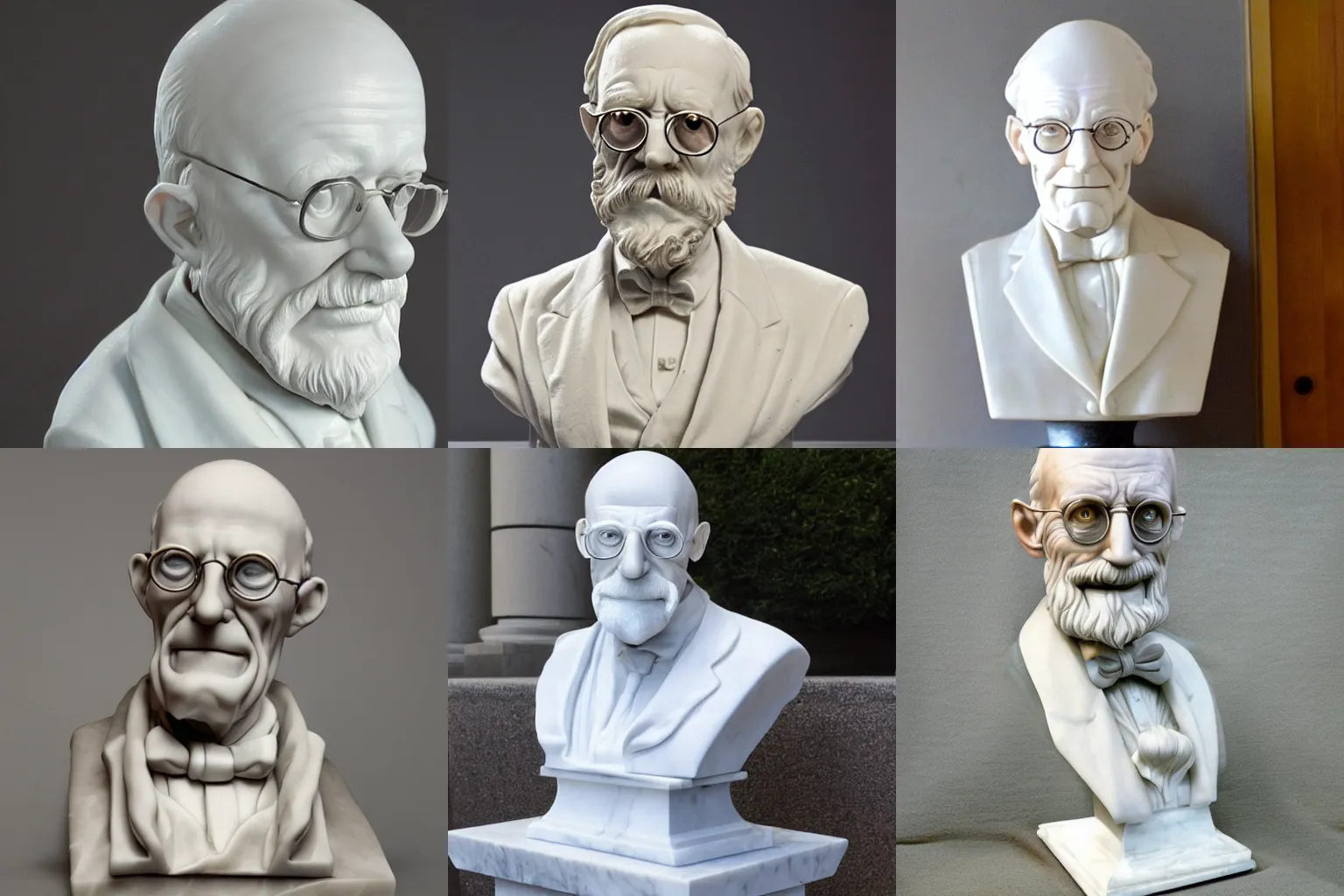 Prompt: A white marble bust of professor Hubert Farnsworth.