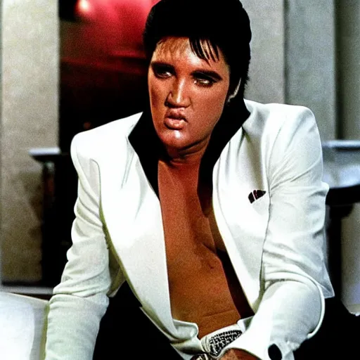 Image similar to elvis as tony montana in scarface