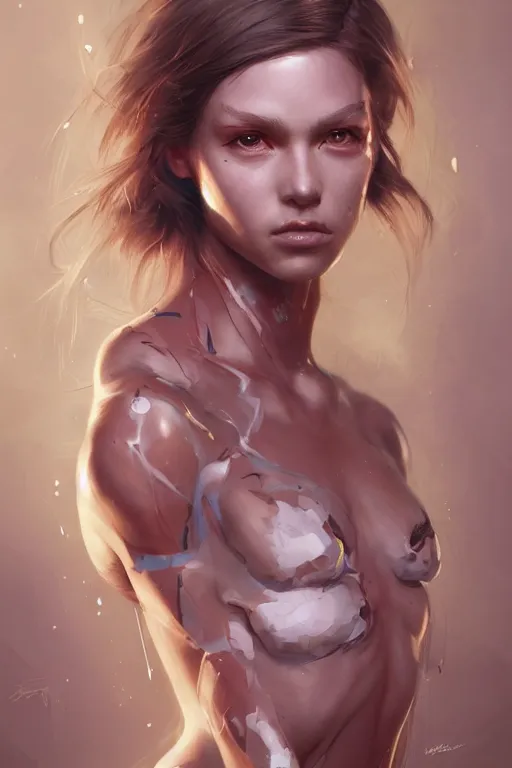 Image similar to portrait of a girl with a skin biotechnical parts by Artgerm and Greg Rutkowski , digital painting, highly detailed, trending on artstation