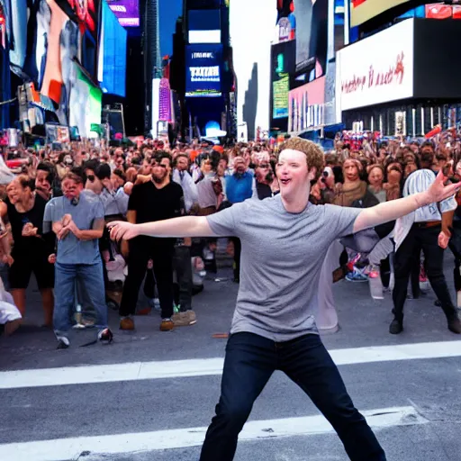Prompt: mark zuckerberg breakdancing the the middle of times square