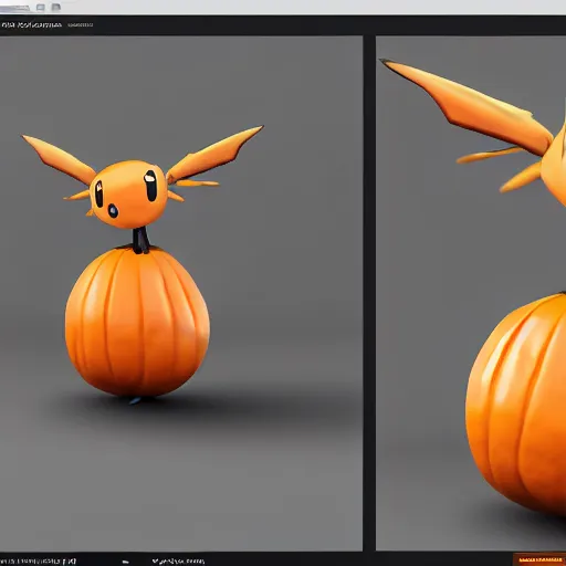 Prompt: A pokemon that looks like The flying beetle,pumpkin body,Trending on art station. Unreal engine.