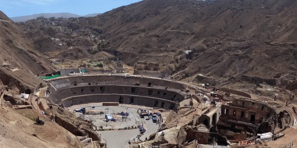 Image similar to mining tailing as coliseum in the city of chuquicamata