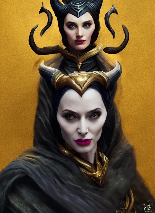 Image similar to female loki as maleficent, naturel, hyper detailed, digital art, trending in artstation, cinematic lighting, studio quality, smooth render, unreal engine 5 rendered, octane rendered, art style by klimt and nixeu and ian sprigger and wlop and krenz cushart