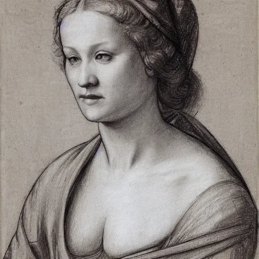 Image similar to portrait drawing of a woman, beautiful, by andrea del sarto, renaissance, harmonius, elegant, shoulder - length, chalk