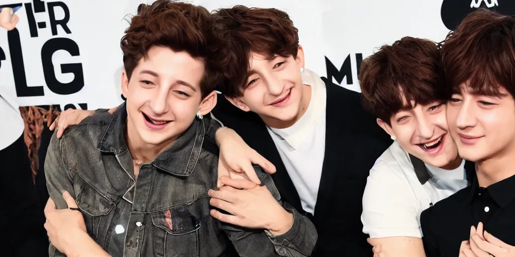 Image similar to charlie puth hugging Jung kook