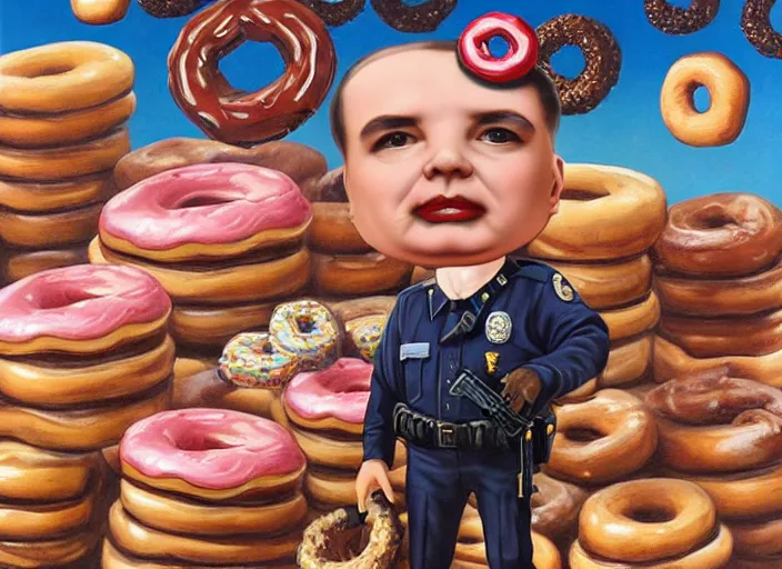 Image similar to a cop made of donuts, lowbrow, matte painting, 3 - d highly detailed, in the style of mark ryden,