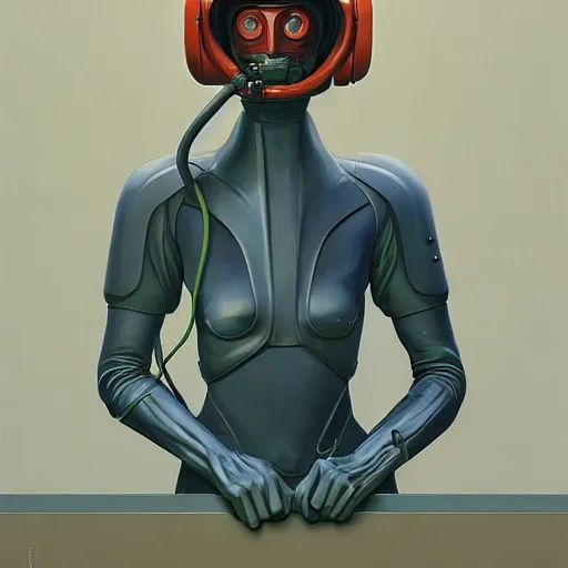 Image similar to Portrait of woman engineer with helmet, very coherent, painted by Edward Hopper, Wayne Barlowe, painted by James Gilleard, airbrush, art by JamesJean