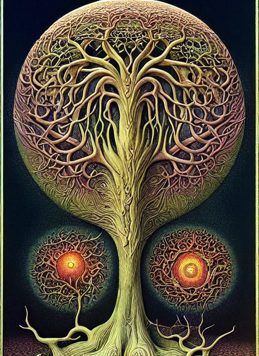 Image similar to tree of life by roger dean and andrew ferez, art forms of nature by ernst haeckel, divine chaos engine, symbolist, visionary, art nouveau, botanical fractal structures, organic, detailed, realistic, surreality