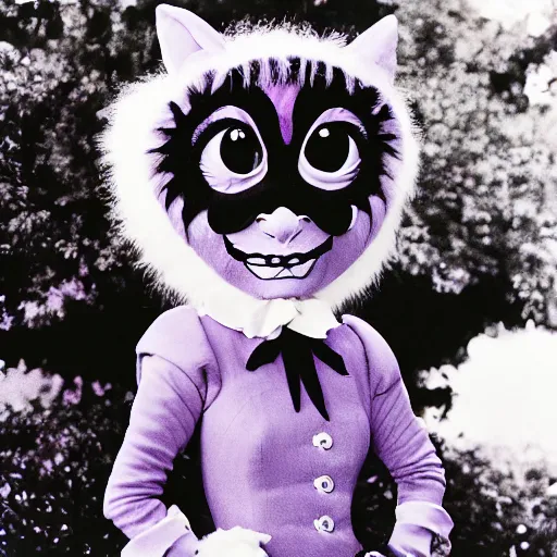 Prompt: photograph of nancy reagan dressed as the cheshire cat, twilight, 1 2 mm zeiss,