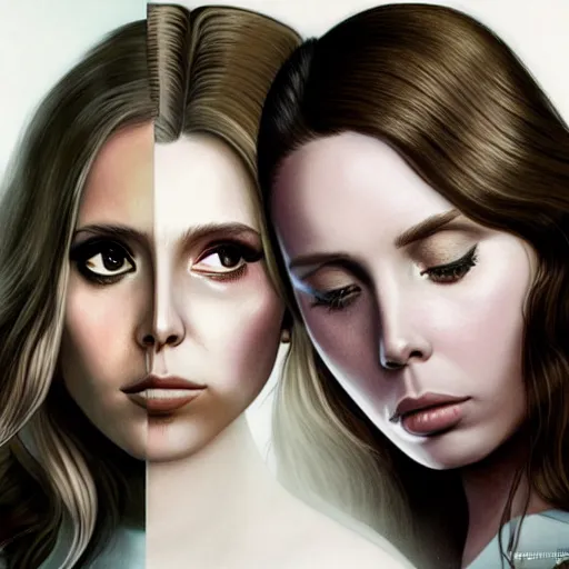 Image similar to lana del rey fighting Elizabeth olsen, photorealistic, high detail