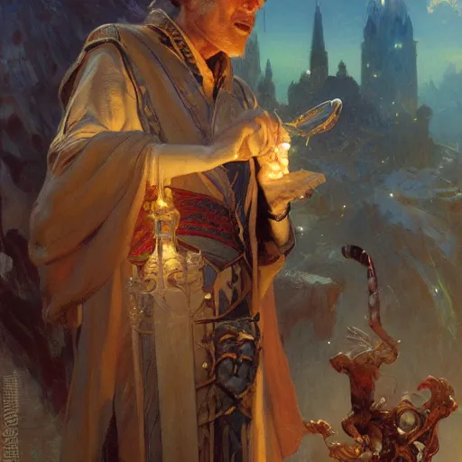 Prompt: master wizard, highly detailed painting by gaston bussiere, craig mullins, j. c. leyendecker, 8 k