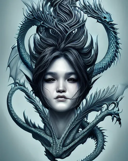 Prompt: digital art, centered portrait dragon with short hair, face made with intricate roots, by james jean and by artgerm, by ross tran, ultradetailed, charachter design, concept art, trending on artstation,
