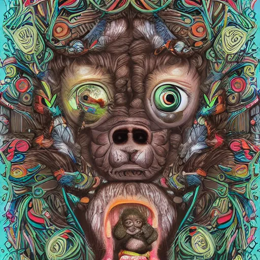 Image similar to little monkeys inside my head, digital art, hyper detailed