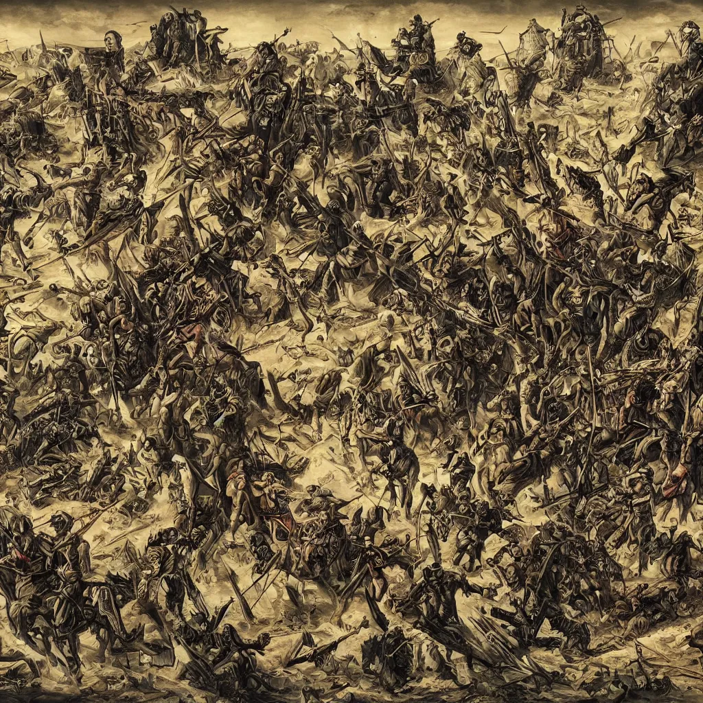 Image similar to a visualization of the apocalypse. death, famine, war, conquest, style of zdislaw beksinksi