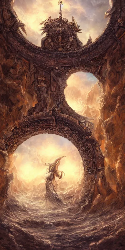 Prompt: The gate to the eternal kingdom of Athena, fantasy, digital art, HD, detailed.