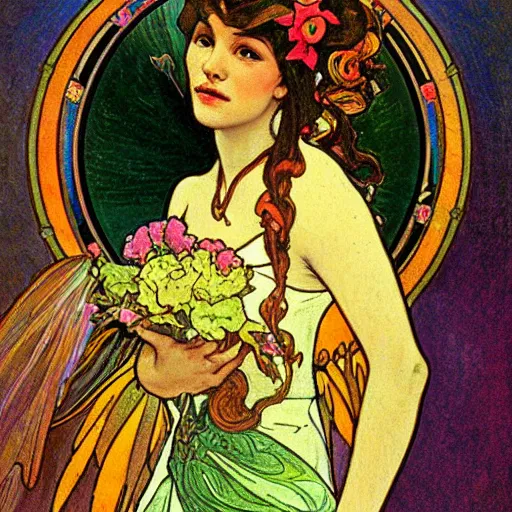 Image similar to Mexican fairy princess portrait, art nouveau, alphonse mucha