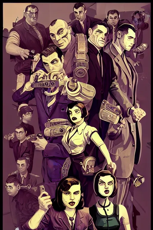 Image similar to the wolfs squad, pop art, pixel, bioshock art style, gta chinatown art style, face features, body features, ultra realistic art, digital painting, concept art, smooth, sharp focus, illustration, intricate, without duplication, elegant, confident posse, art by artgerm and richard hamilton and mimmo rottela, kirokaze and paul robertson