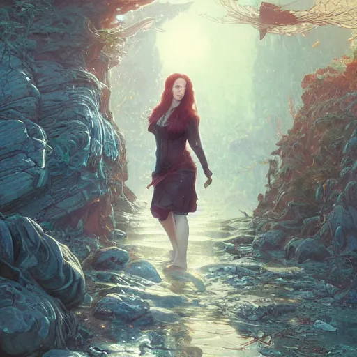 Prompt: Hyper realistic detailed portrait of Kat Dennings, Stephen Bliss, unreal engine, fantasy art by Greg Rutkowski, Loish, Rhads, ferdinand knab, Makoto Shinkai and Lois van baarle, ilya kuvshinov, rossdraws, Tom Bagshaw, alphonse mucha, global illumination, radiant light, detailed and intricate environment, highly detailed, award winning art