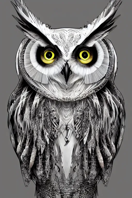 Image similar to an owl made from bones, symmetrical, digital art, sharp focus, trending on art station