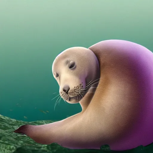 Prompt: Prince in pastel!!!!, A seal sleeping peacefully in a kelp forest, cinematic, hyper realistic, detailed, 8k, octane render.