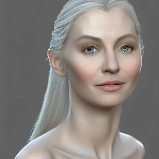 Prompt: 3d render of Galadriel, realistic, artstation