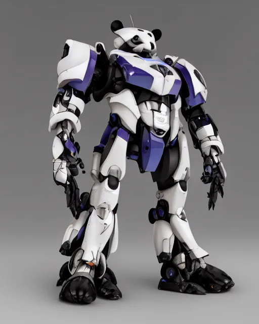 Image similar to futuristic panda mecha, azure details, panda armor, 8 k hd resolution, barbatos gundam, bandai box art, zoids, makoto kobayashi, frank gehry, raymond swanland, unreal engine 5, octane render, cgi,