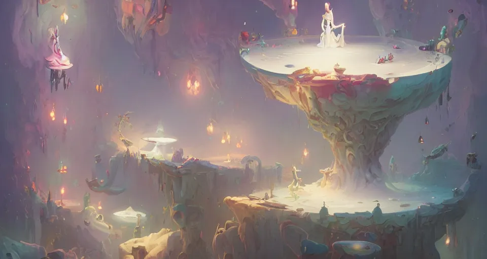 Image similar to a room built entirely out of white teacups by peter mohrbacher, vivid colors, matte painting, 8K, concept art, mystical color scheme, trending on artstation