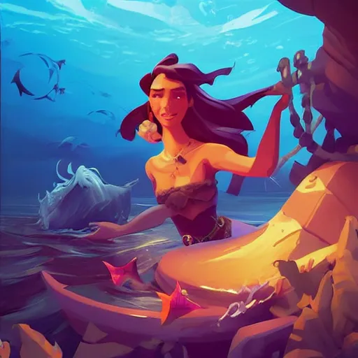 Image similar to painting mermaid treasure on sea of thieves game avatar hero smooth face median photoshop filter cutout vector, behance hd by jesper ejsing, by rhads, makoto shinkai and lois van baarle, ilya kuvshinov, rossdraws global illumination