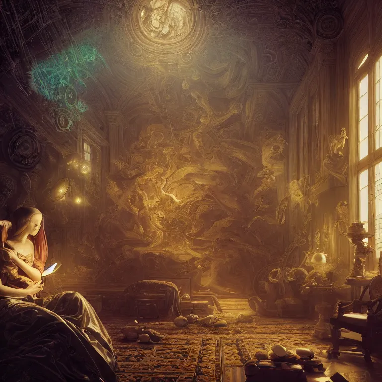Image similar to motherboard, chip circuit, computer, dream - like atmosphere, baroque landscape painting, perfect composition, beautiful detailed intricate insanely detailed octane render trending on artstation, 8 k artistic photography, photorealistic, soft natural volumetric cinematic perfect light, chiaroscuro, award - winning photograph, masterpiece, raphael, caravaggio, greg rutkowski, beeple