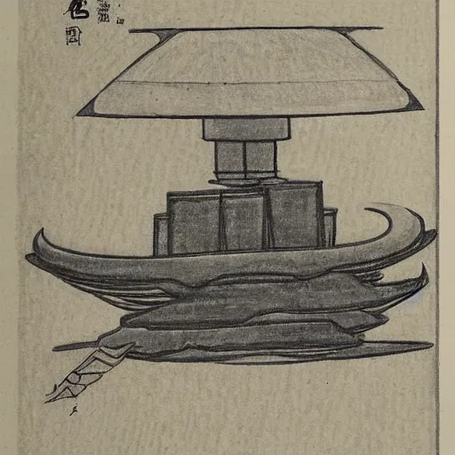 Prompt: Thor in a spaceship, ancient Japan drawing
